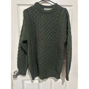 Aran Crafts Merino Crew Neck Sweater Army Green Unisex M